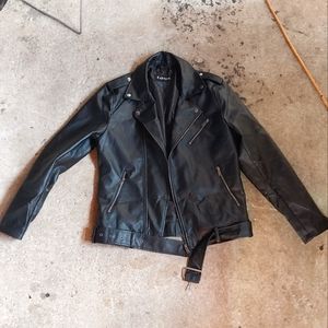 Mens Black Faux Leather Vintage Style Moto Jacket Size S